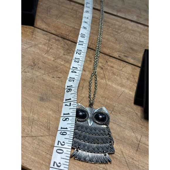Vintage Silver Owl Pendant Necklace & Earrings Set 18 Chain Articulated Pendant - Picture 9 of 12